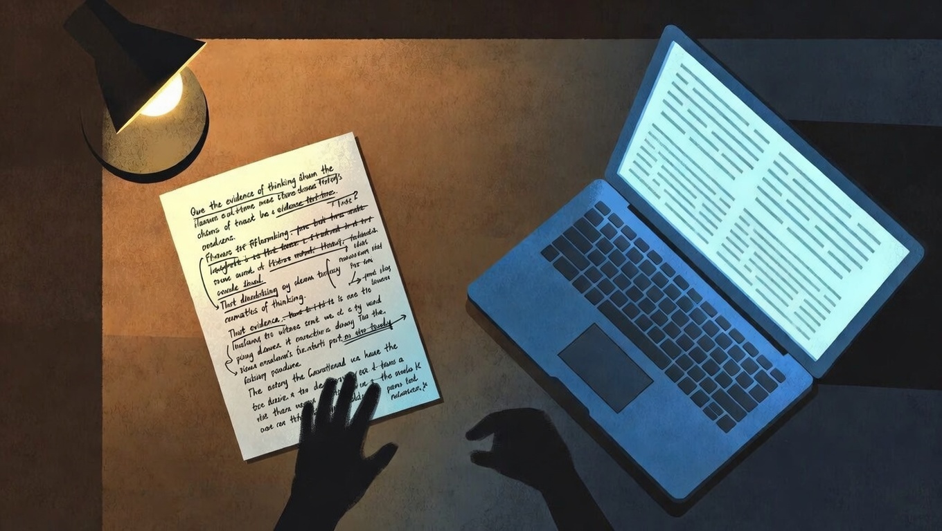 A writer in between the prompt and the page